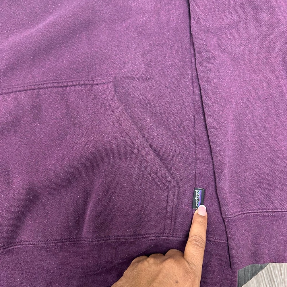 Patagonia Logo Hoodie Pullover Sweatshirt Purple Heathered Sz M Kangaroo Pocket - Picture 5 of 12